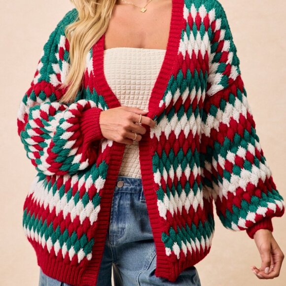 BIBI Christmas Chunky Knit Red Green White Cardigan - Picture 5 of 14